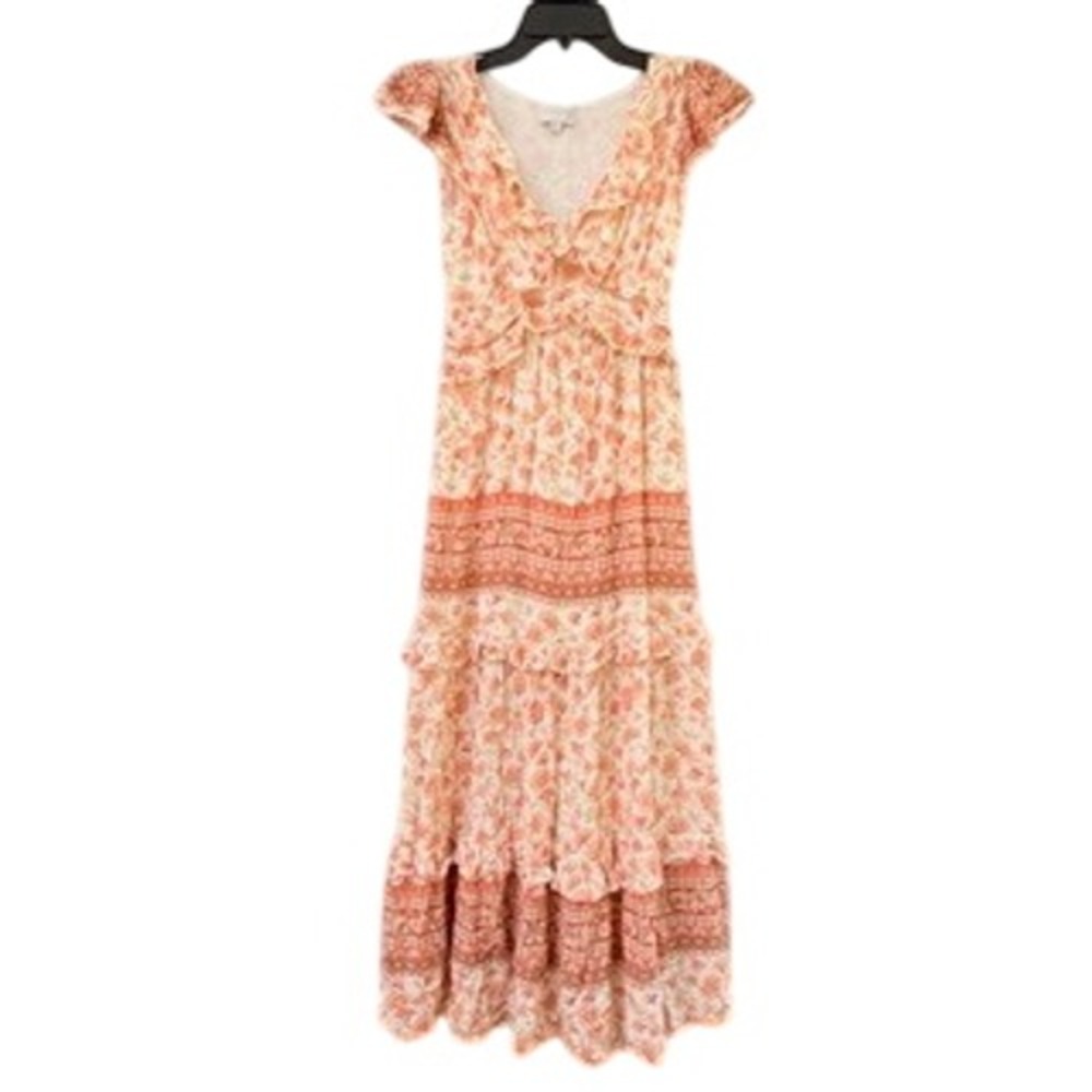 A Collective Story Floral Ruffle Tiered Maxi Dress Small Boho Flutter Sleeve